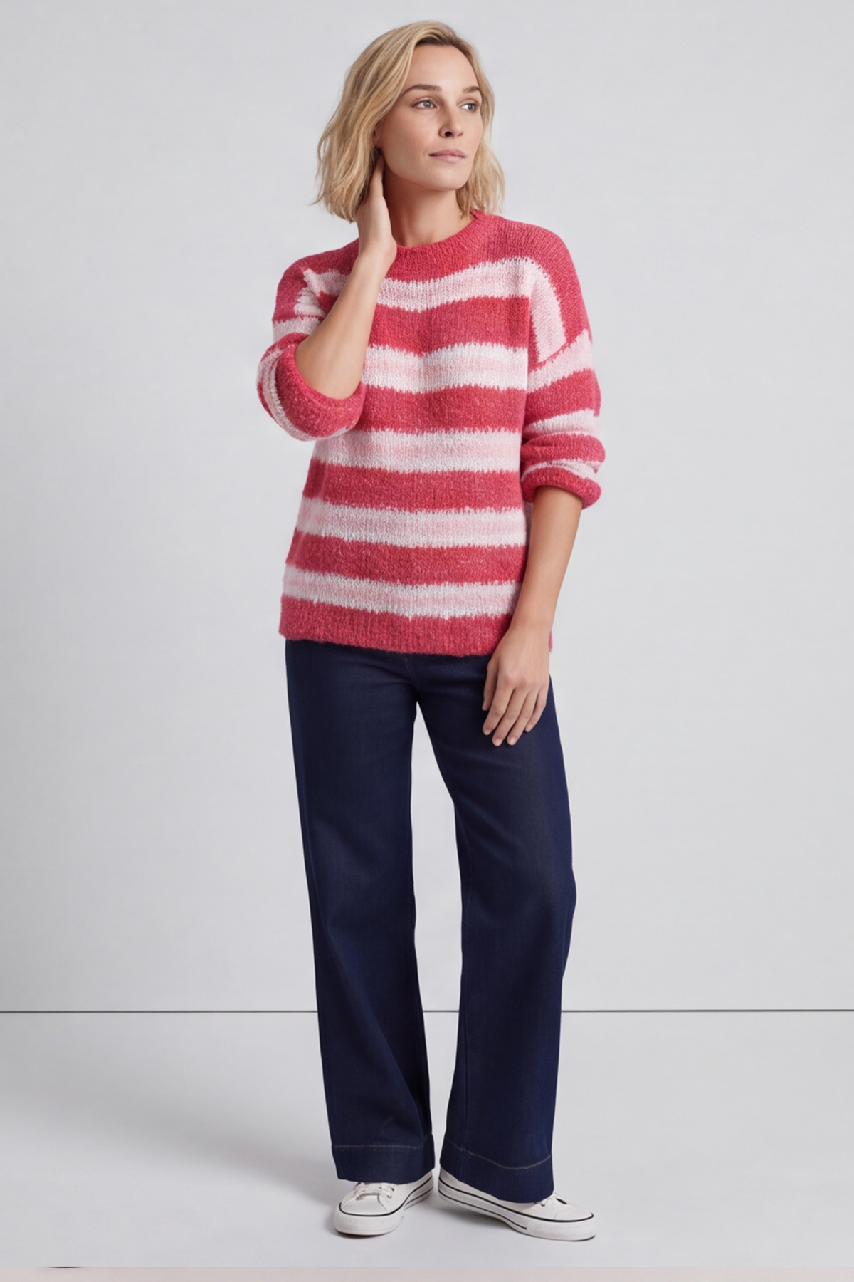 Marva Stripe Knit Top Hot Pink