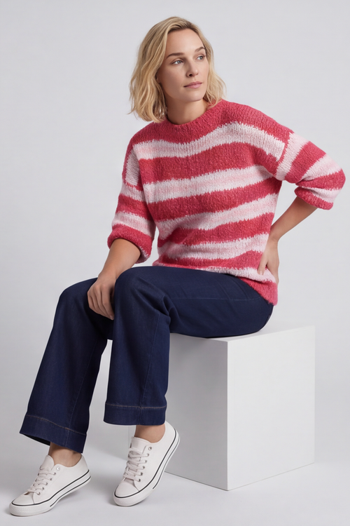 Marva Stripe Knit Top Hot Pink - Image 2