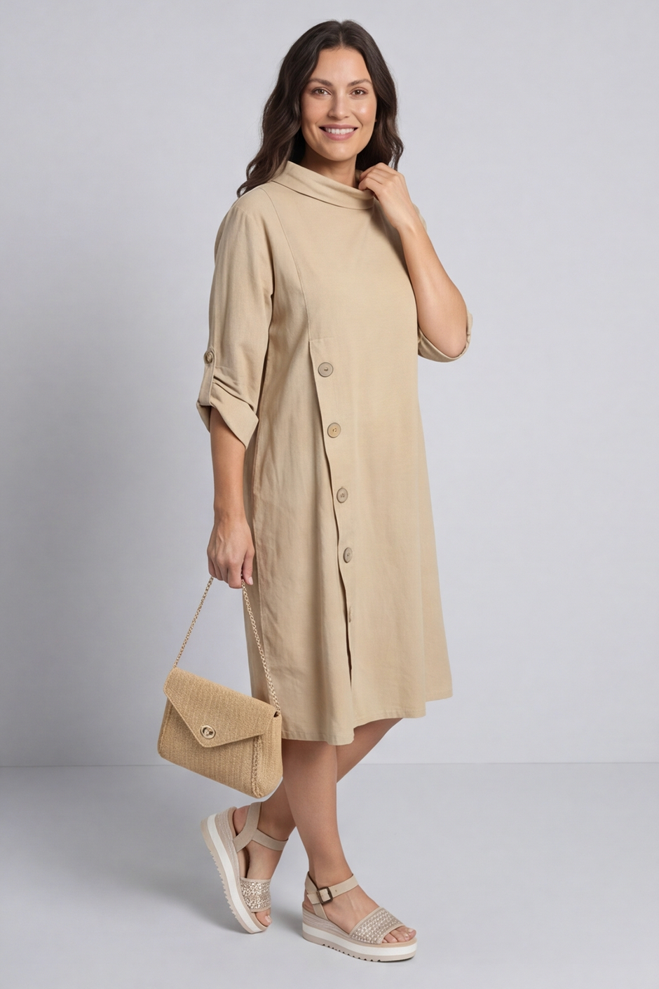 Kevina Cowl Needlecord Tunic Camel