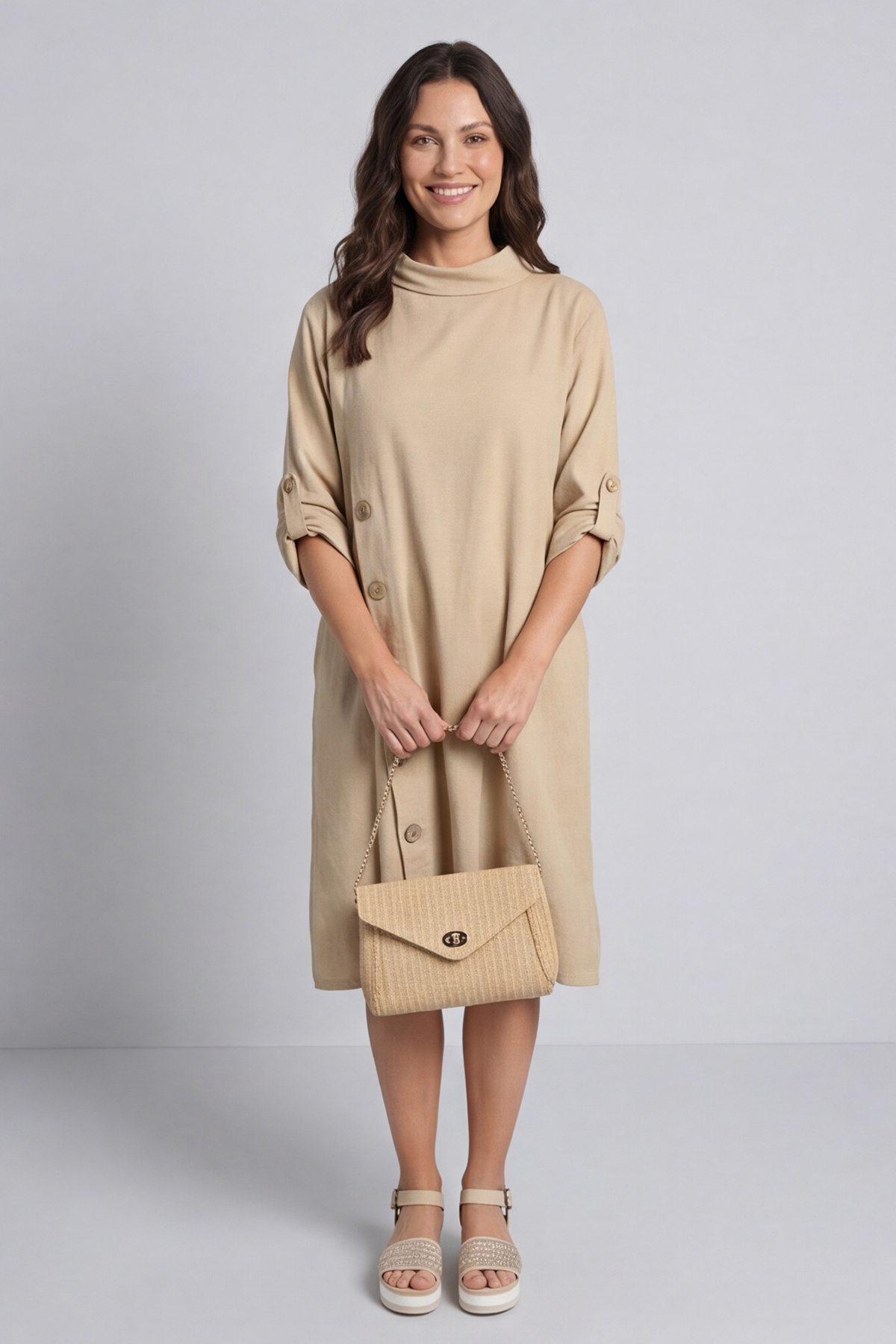 Kevina Cowl Needlecord Tunic Camel