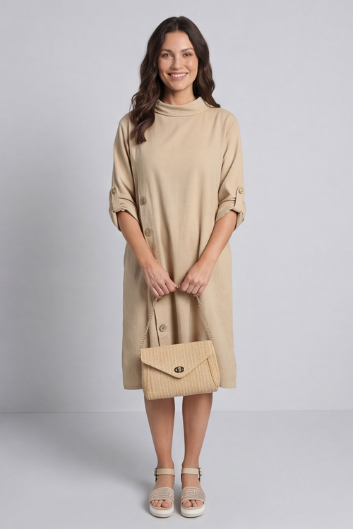 Kevina Cowl Needlecord Tunic Camel - Image 2