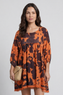 Kadenzia Ink Print Cotton Tunic Orange