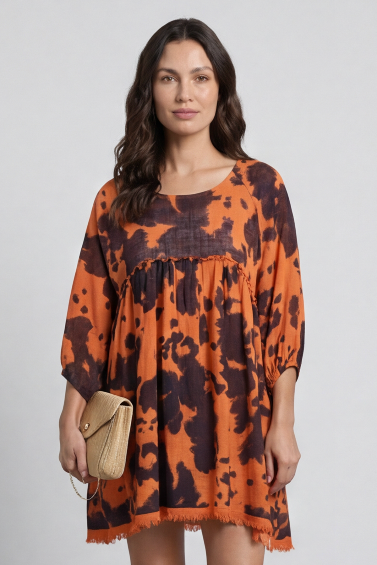 Kadenzia Ink Print Cotton Tunic Orange