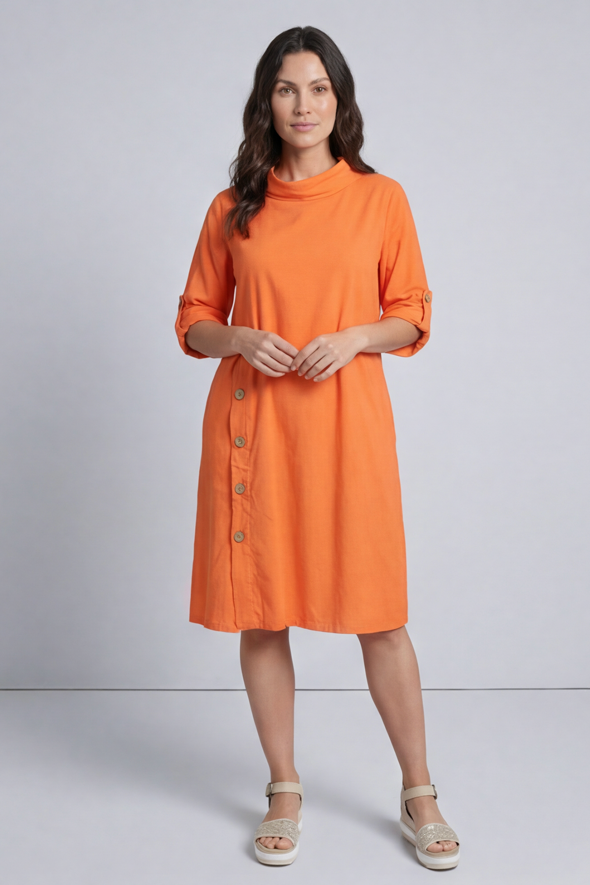 Kevina Cowl Needlecord Tunic Orange