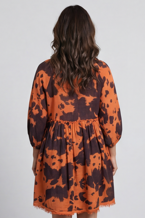 Kadenzia Ink Print Cotton Tunic Orange - Image 4