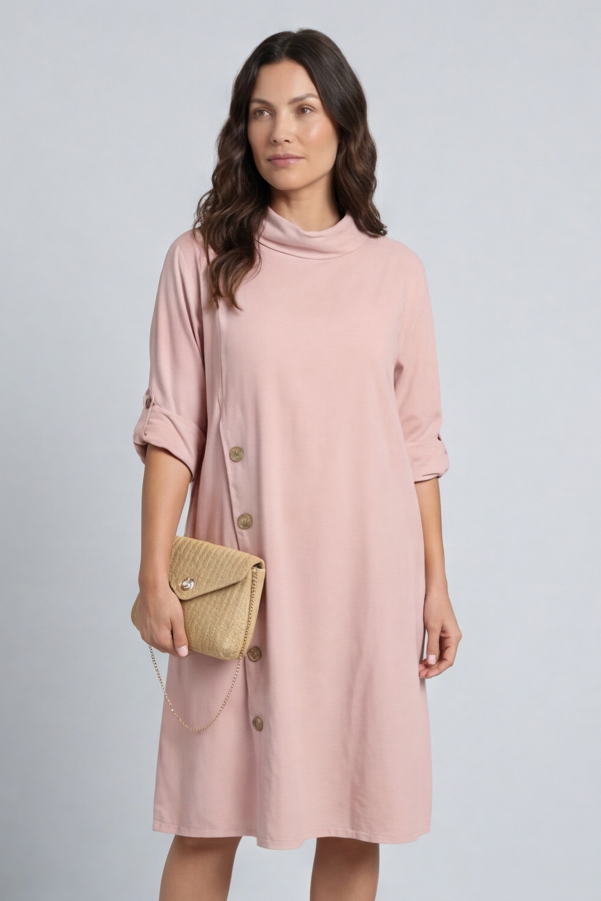 Kevina Cowl Needlecord Tunic Pink