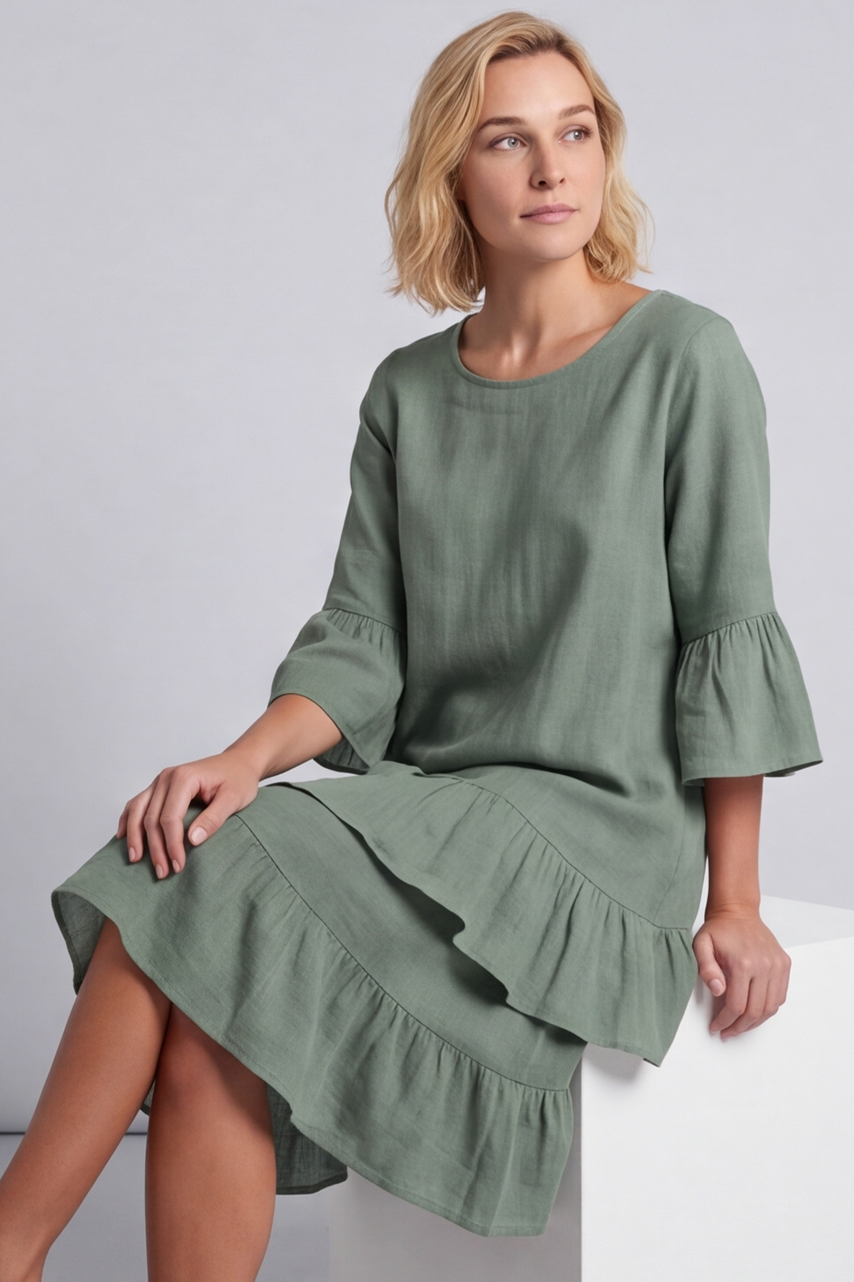 Kalli Cotton Frill Light Green Dress