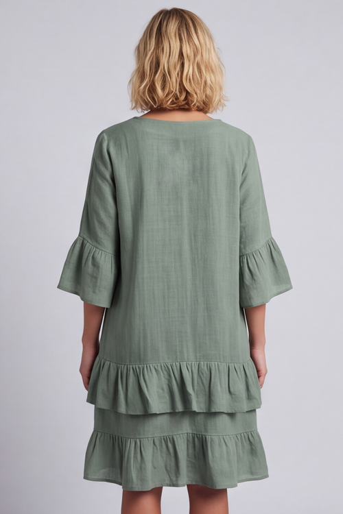Kalli Cotton Frill Light Green Dress - Image 3