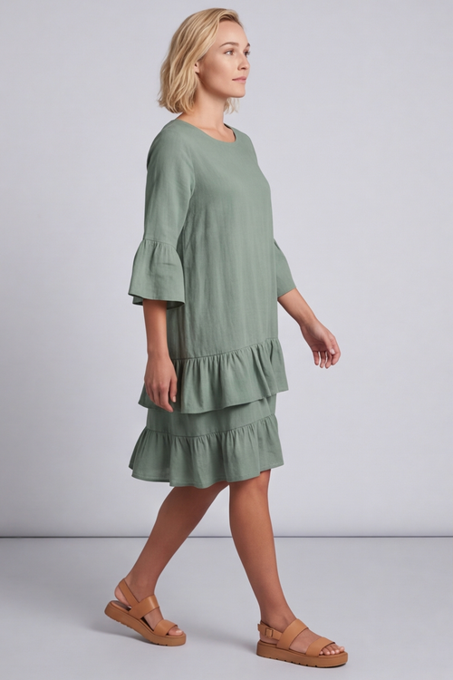 Kalli Cotton Frill Light Green Dress - Image 4