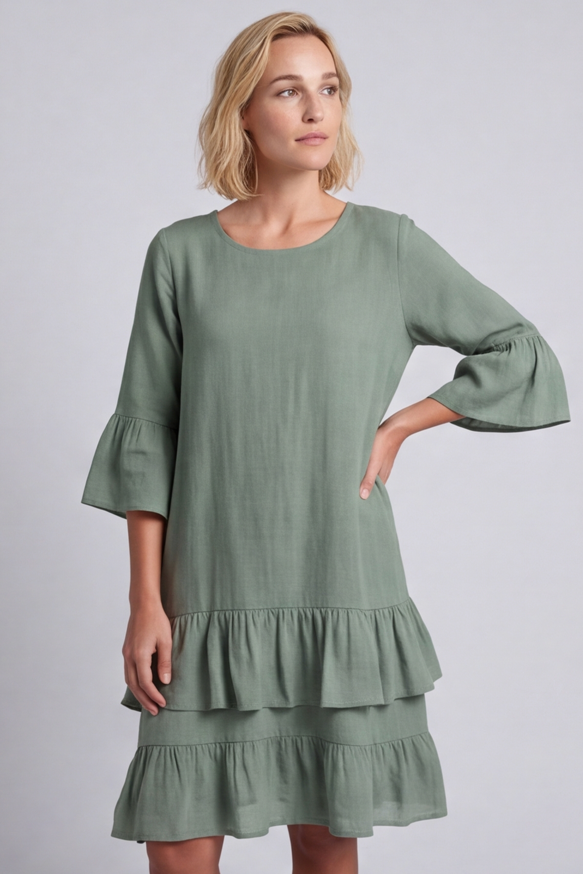 Kalli Cotton Frill Light Green Dress