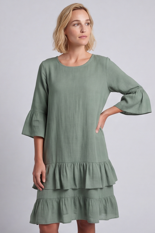 Kalli Cotton Frill Light Green Dress - Image 5