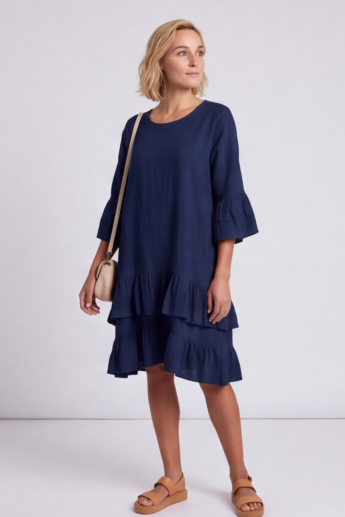 Kalli Cotton Frill Navy Dress