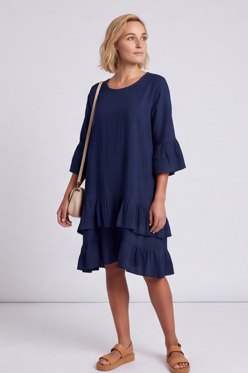 Kalli Cotton Frill Navy Dress - Image 3