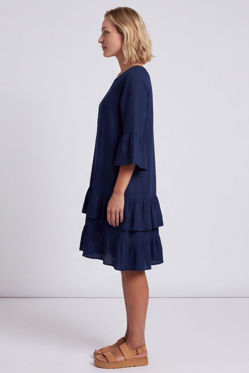 Kalli Cotton Frill Navy Dress - Image 5