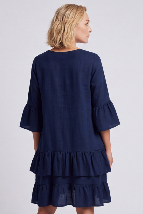 Kalli Cotton Frill Navy Dress - Image 6