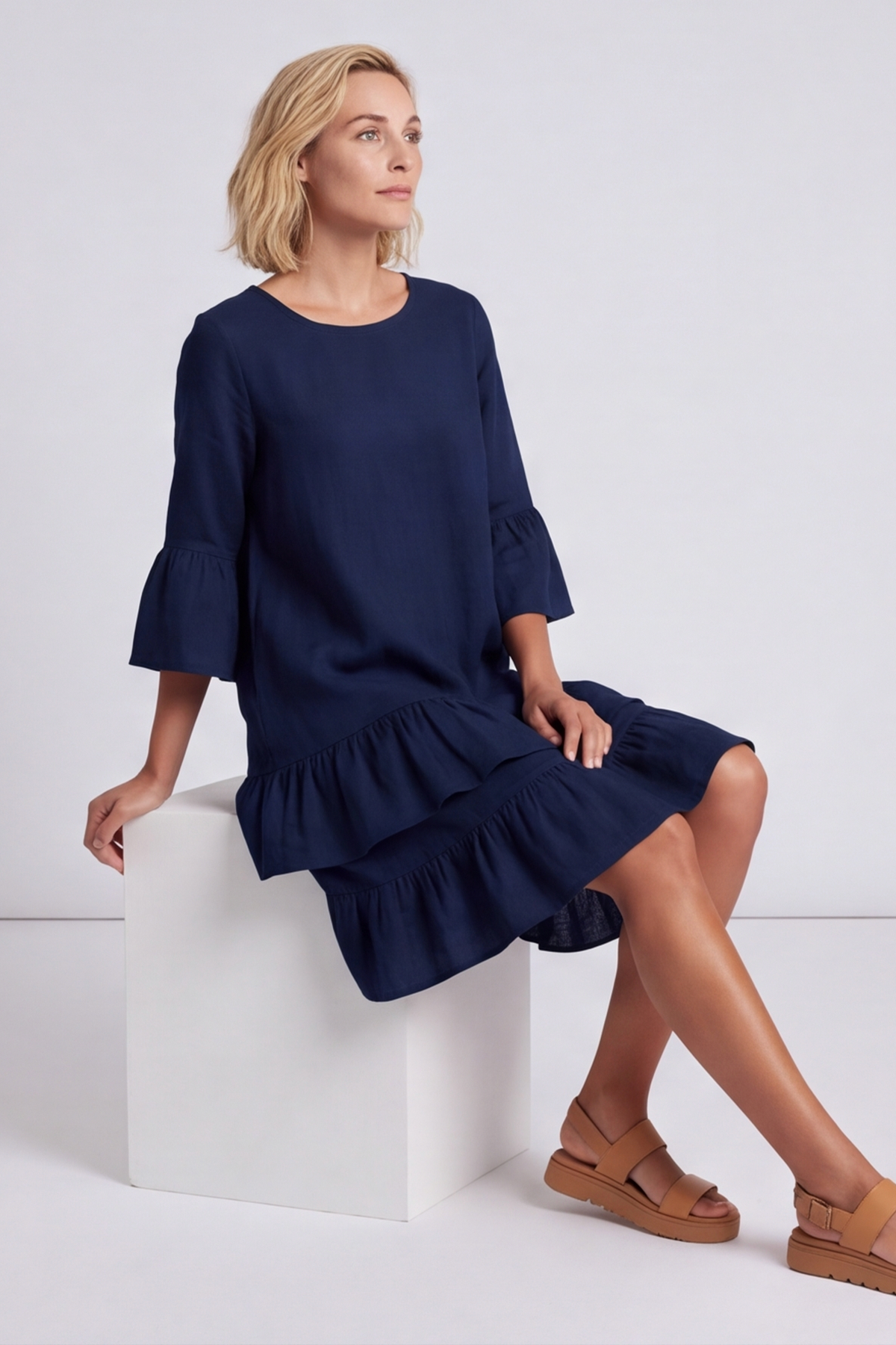 Kalli Cotton Frill Navy Dress