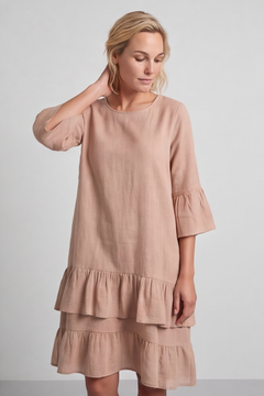 Kalli Cotton Frill Caramel Dress