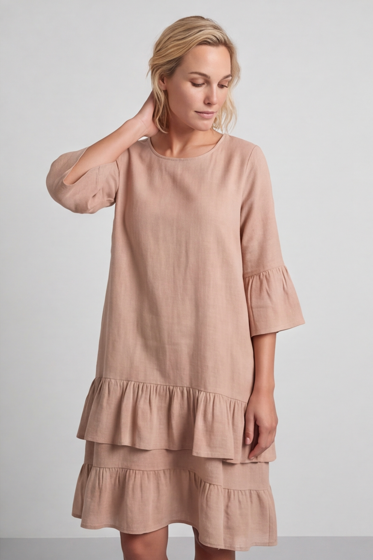 Kalli Cotton Frill Caramel Dress