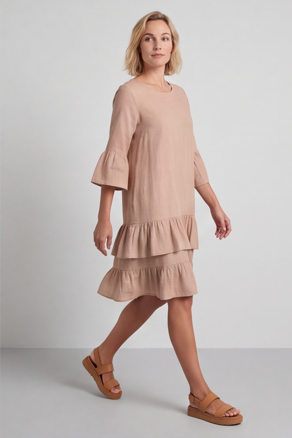 Kalli Cotton Frill Caramel Dress