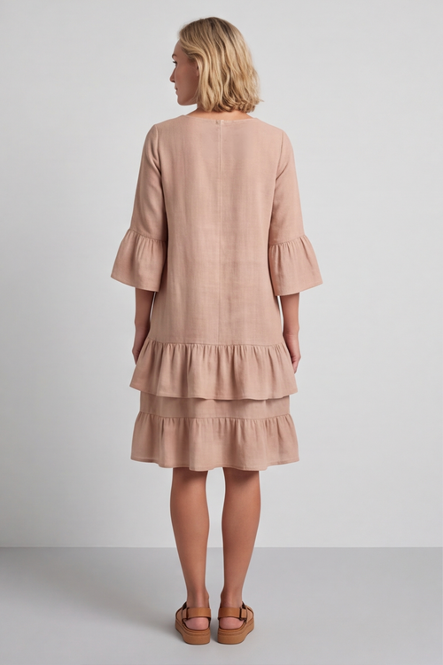 Kalli Cotton Frill Caramel Dress - Image 4