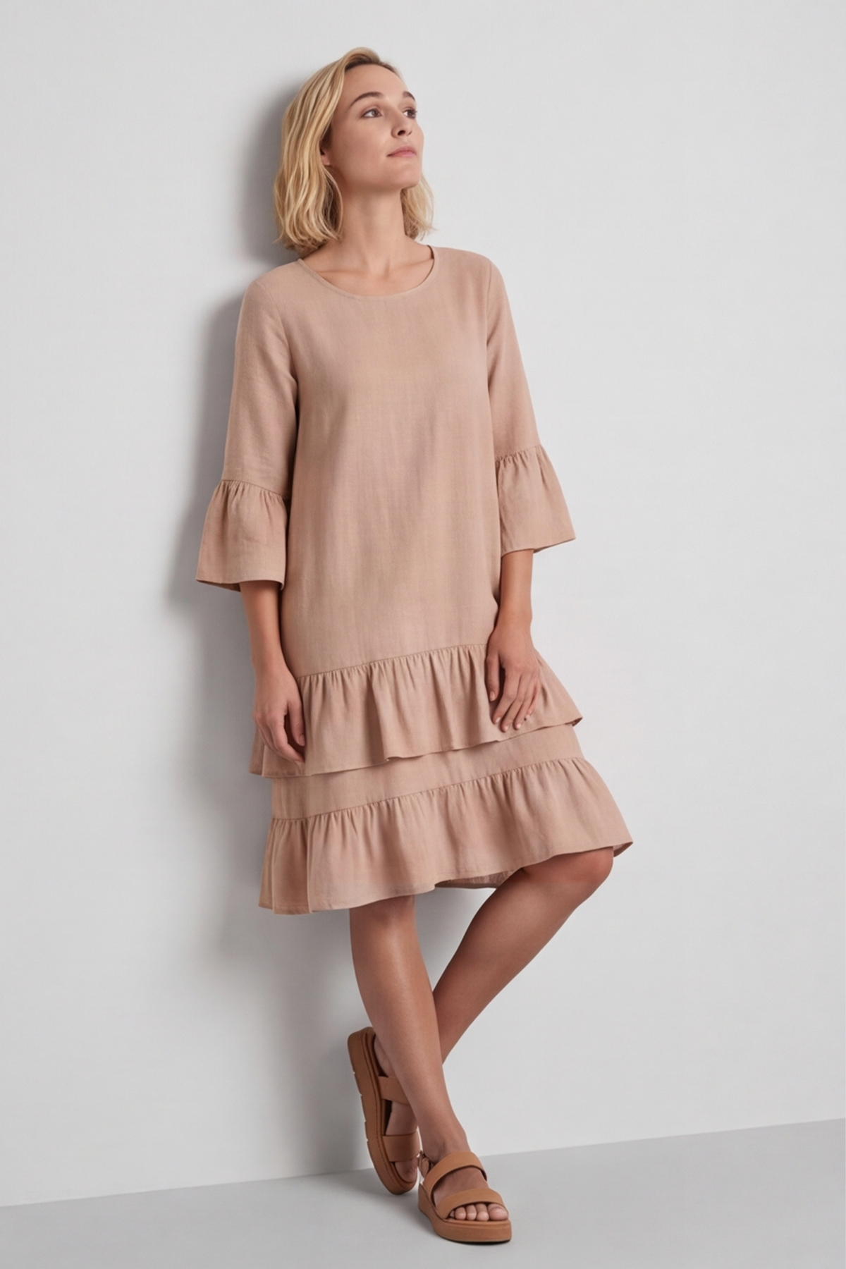 Kalli Cotton Frill Caramel Dress