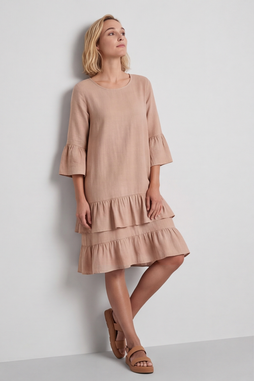 Kalli Cotton Frill Caramel Dress - Image 2