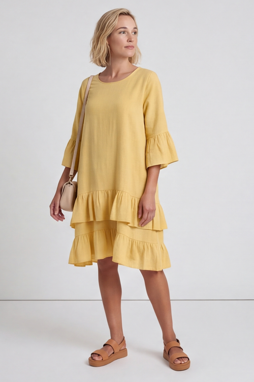 Kalli Cotton Frill Yellow Dress - Image 3
