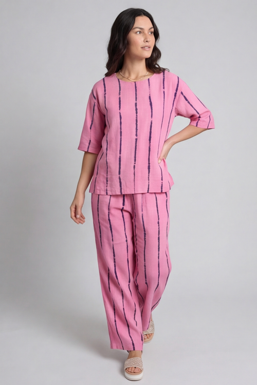 Kalia Stripe Linen Top Fuchsia - Image 4