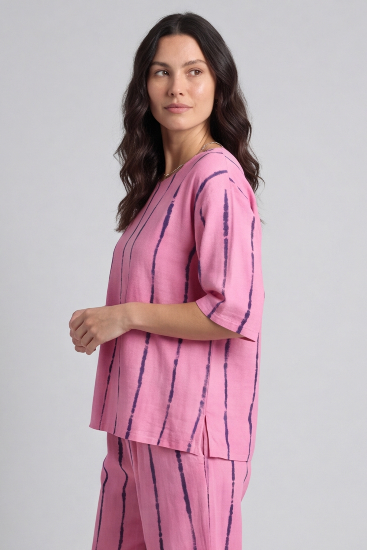 Kalia Stripe Linen Top Fuchsia
