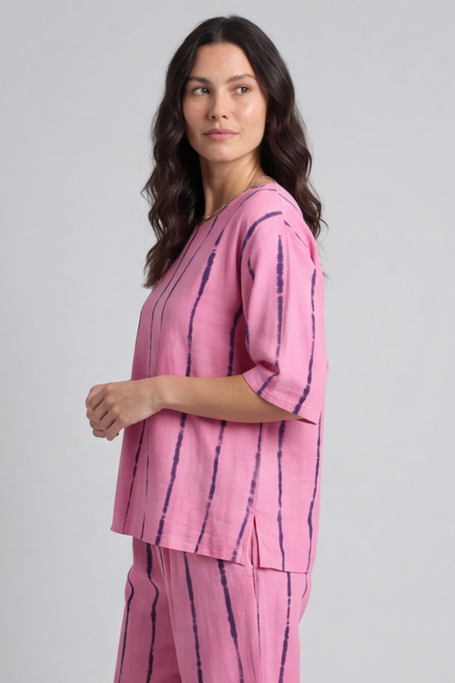 Kalia Stripe Linen Top Fuchsia - Image 2