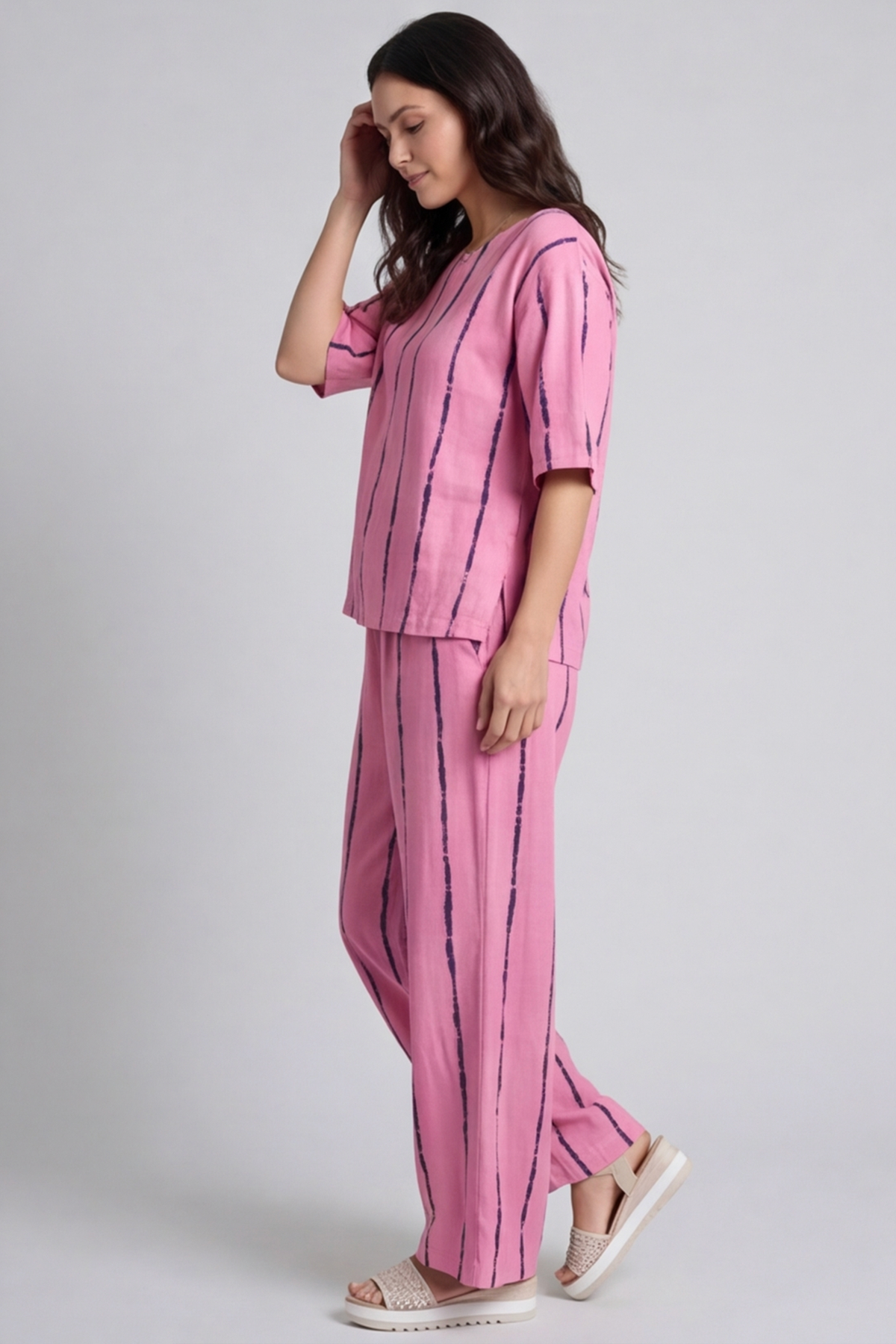 Kalia Stripe Linen Top Fuchsia