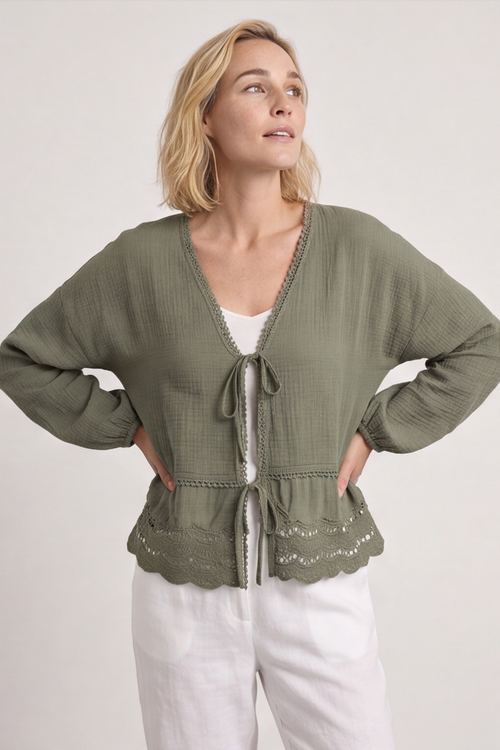 Kalkan Crinkle Cotton Jacket Khaki - Image 2