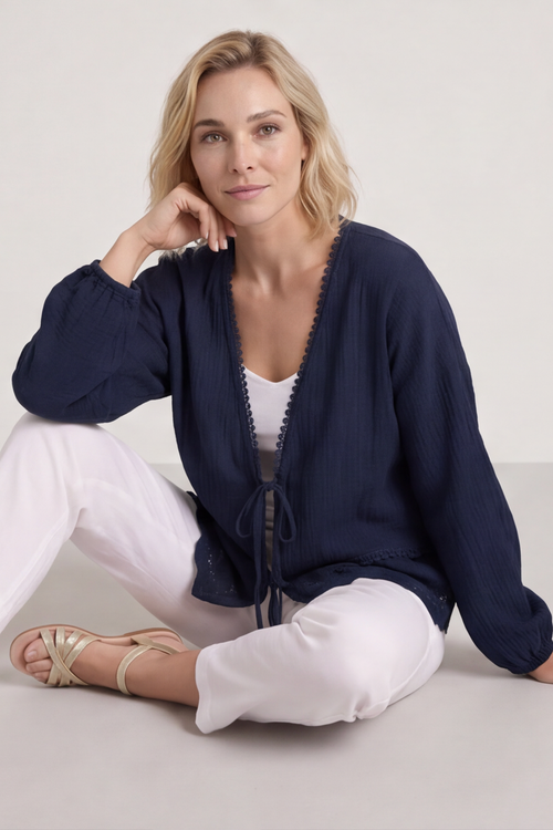 Kalkan Crinkle Cotton Jacket Navy - Image 4