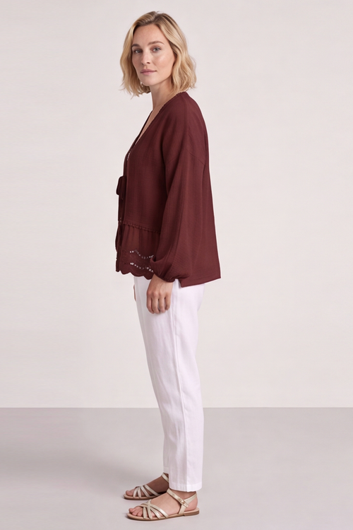 Kalkan Crinkle Cotton Jacket Wine - Image 3