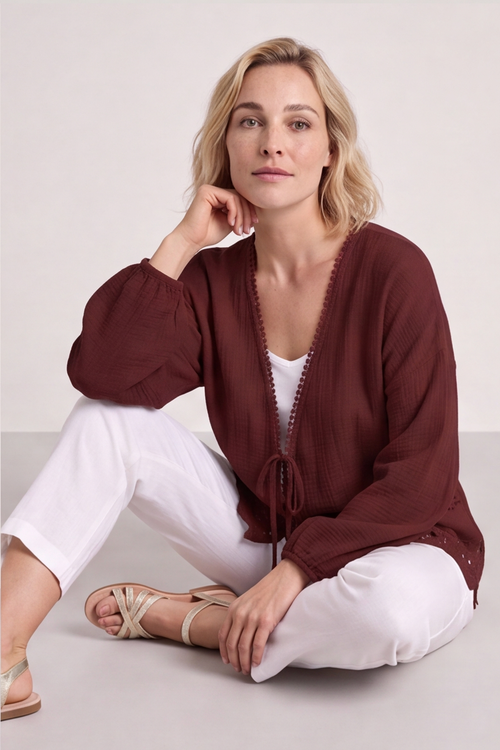 Kalkan Crinkle Cotton Jacket Wine - Image 2