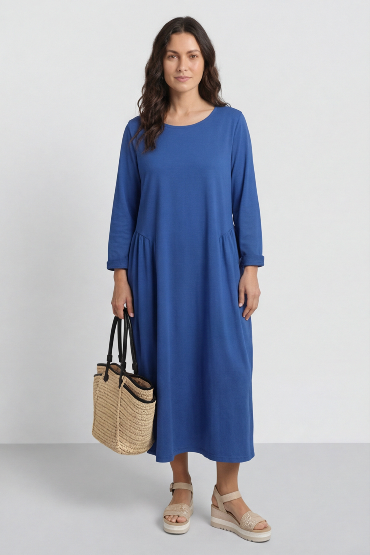 Kayleigh Long Sleeve Cotton Dress Cobalt