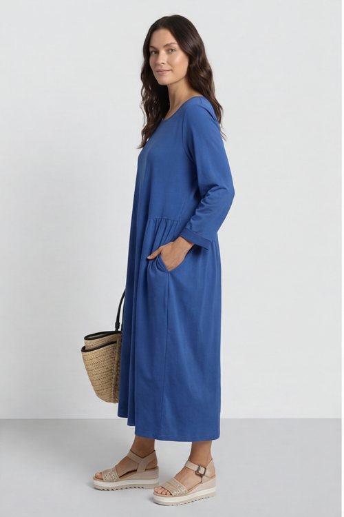 Kayleigh Long Sleeve Cotton Dress Cobalt - Image 3