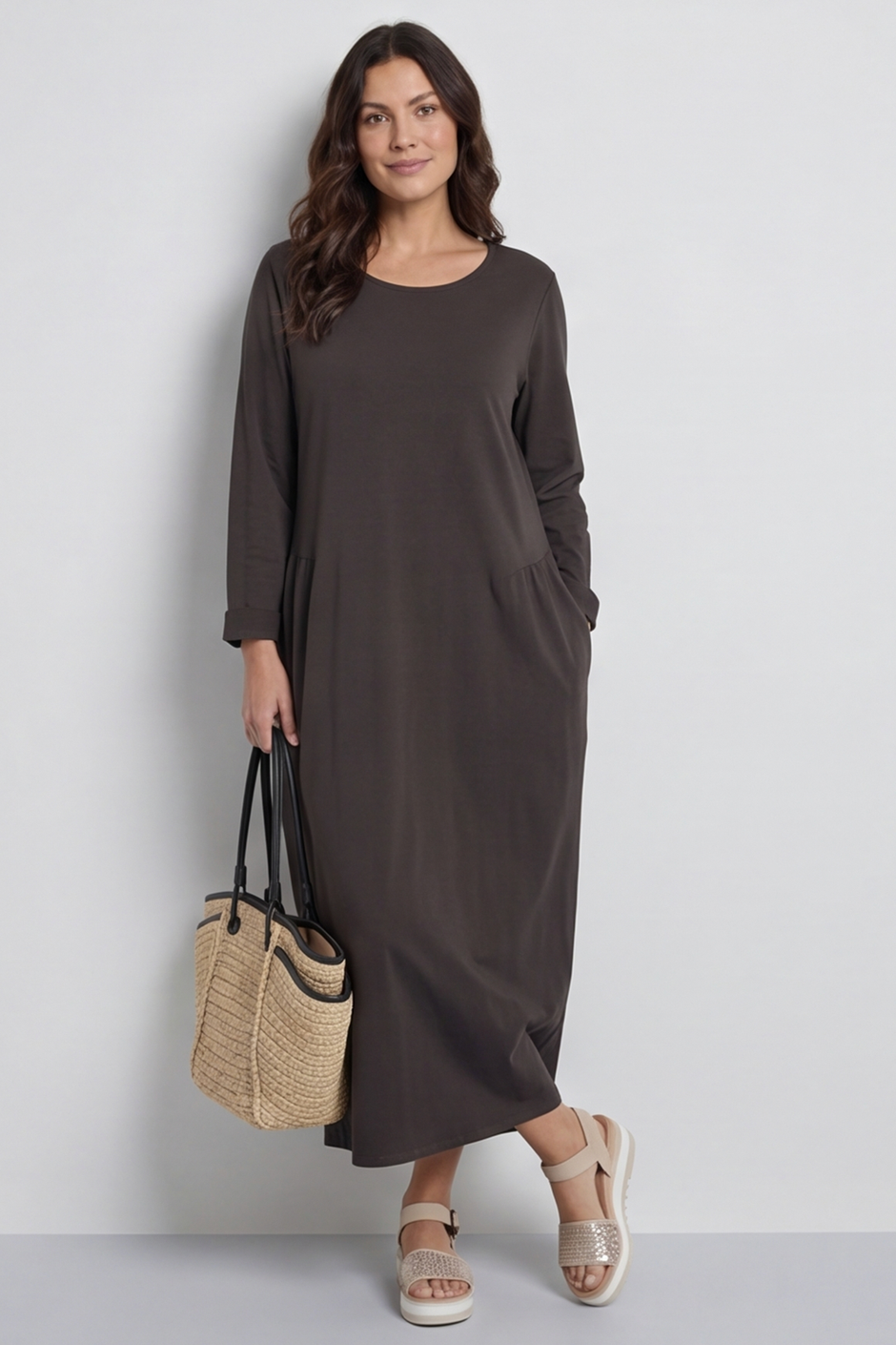 Kayleigh Long Sleeve Cotton Dress Charcoal