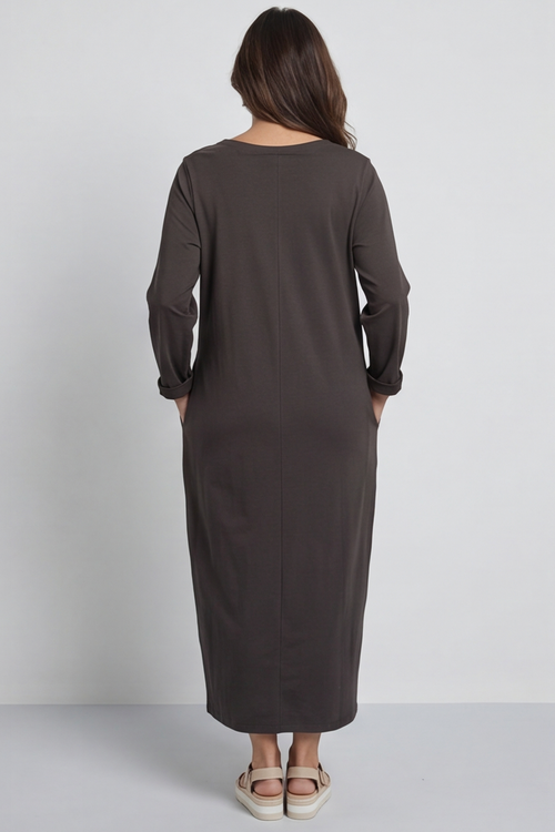 Kayleigh Long Sleeve Cotton Dress Charcoal - Image 3
