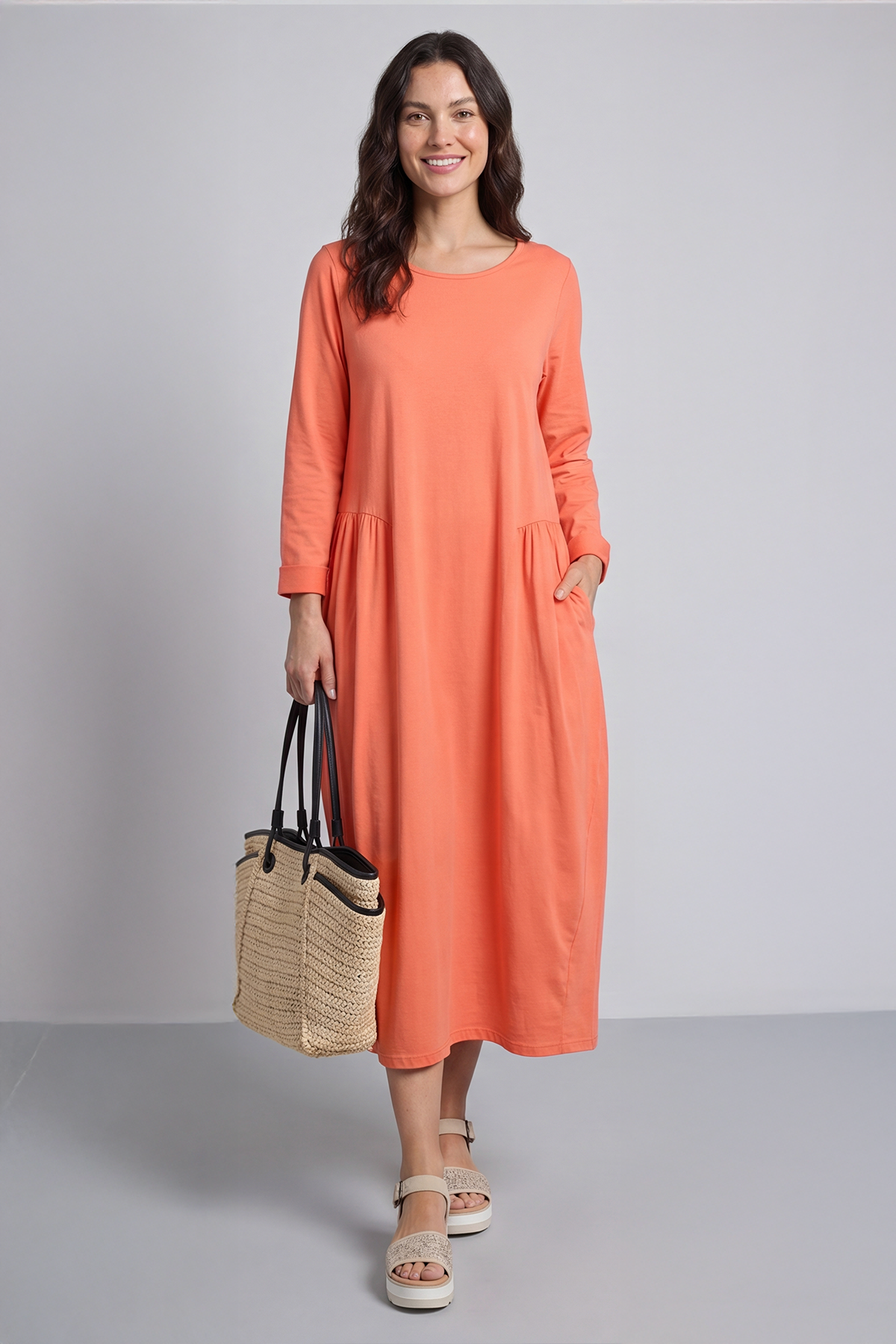 Kayleigh Long Sleeve Cotton Dress Orange