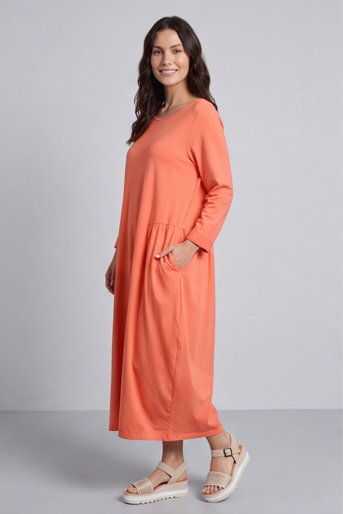 Kayleigh Long Sleeve Cotton Dress Orange