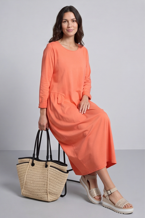Kayleigh Long Sleeve Cotton Dress Orange - Image 6