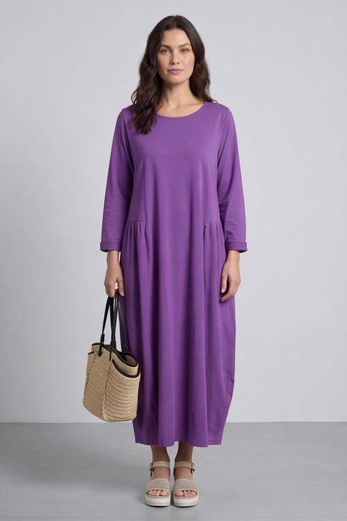 Kayleigh Long Sleeve Cotton Dress Purple - Image 2
