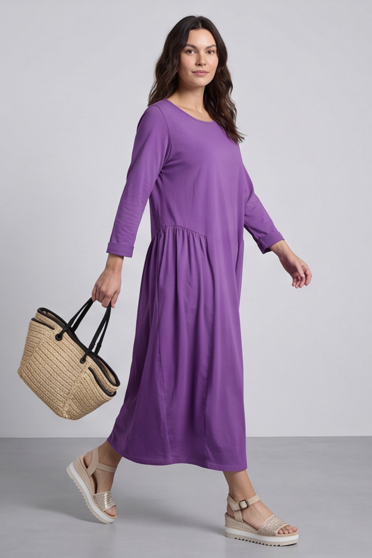 Kayleigh Long Sleeve Cotton Dress Purple