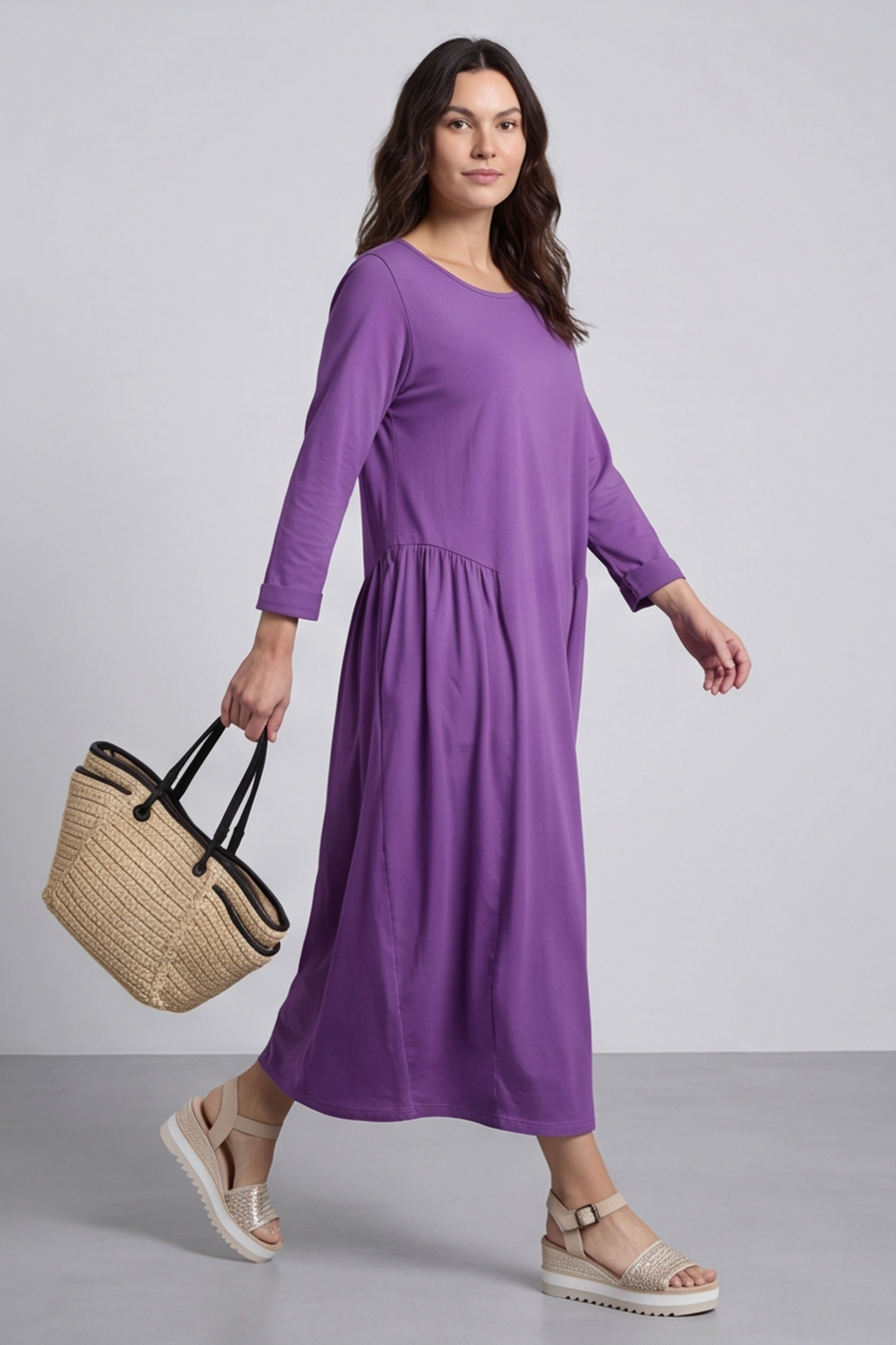 Kayleigh Long Sleeve Cotton Dress Purple