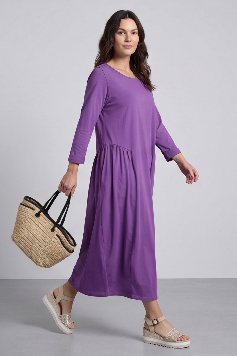 Kayleigh Long Sleeve Cotton Dress Purple