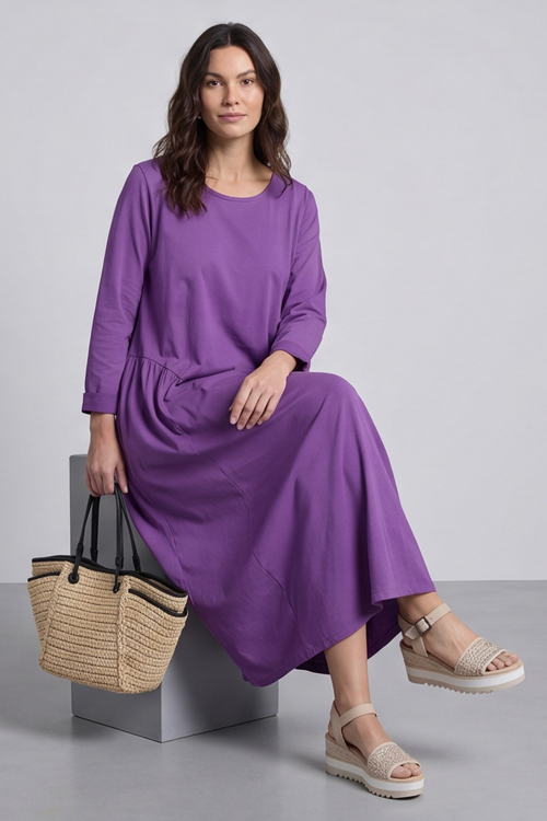 Kayleigh Long Sleeve Cotton Dress Purple - Image 6