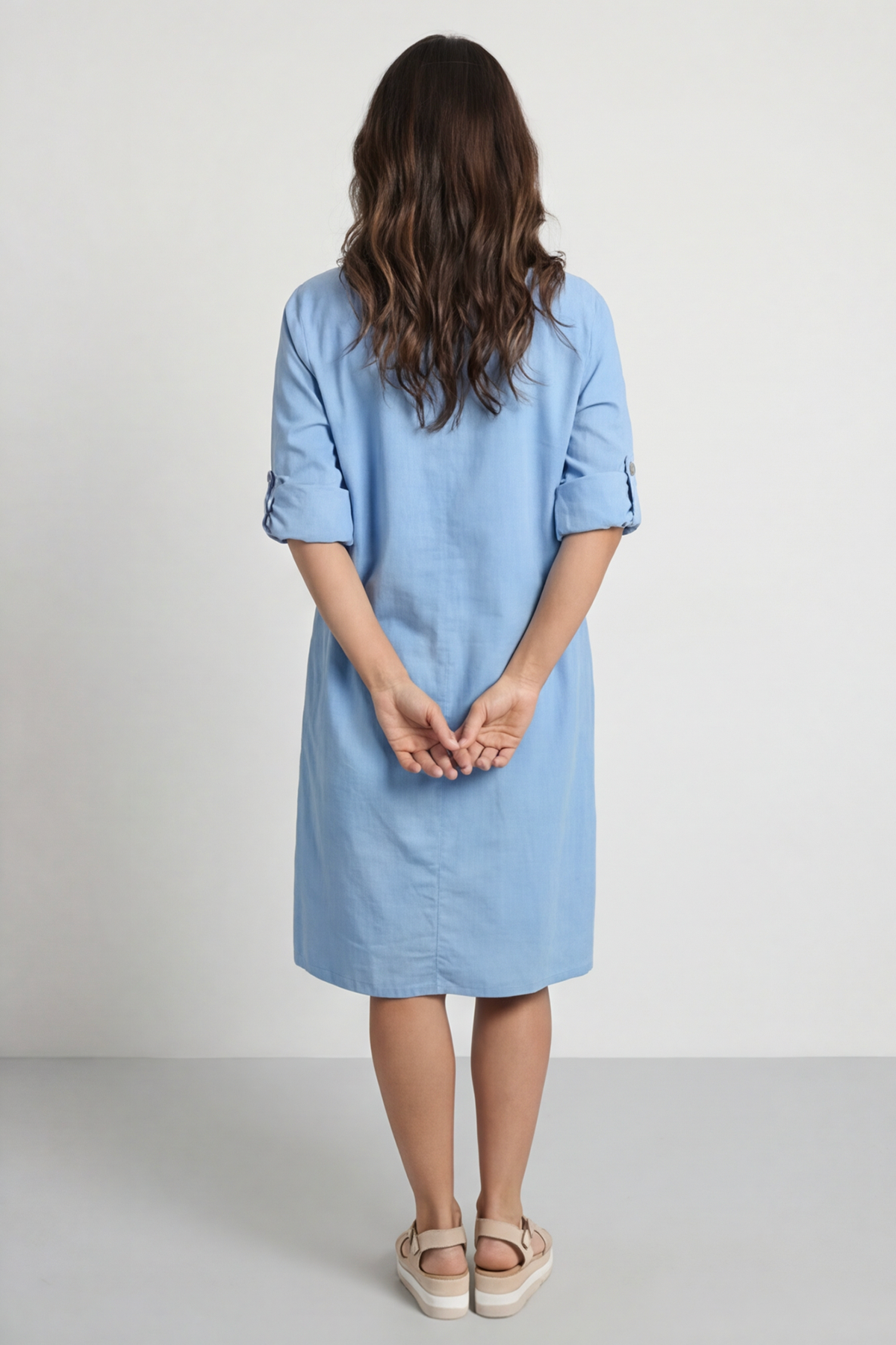 Kevina Cowl Needlecord Tunic Powder Blue