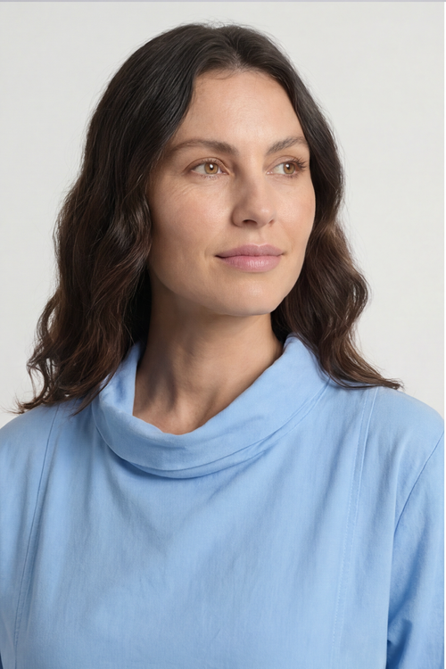 Kevina Cowl Needlecord Tunic Powder Blue - Image 3