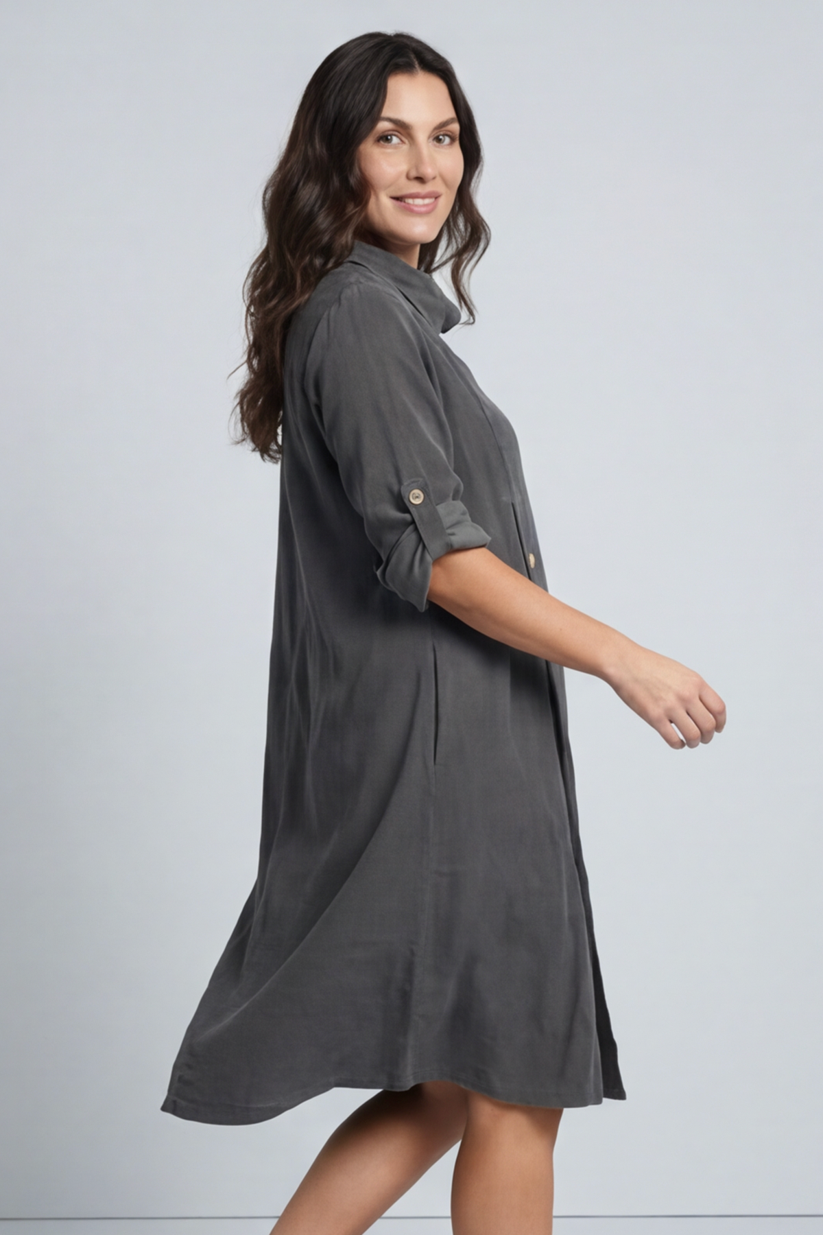 Kevina Cowl Needlecord Tunic Charcoal